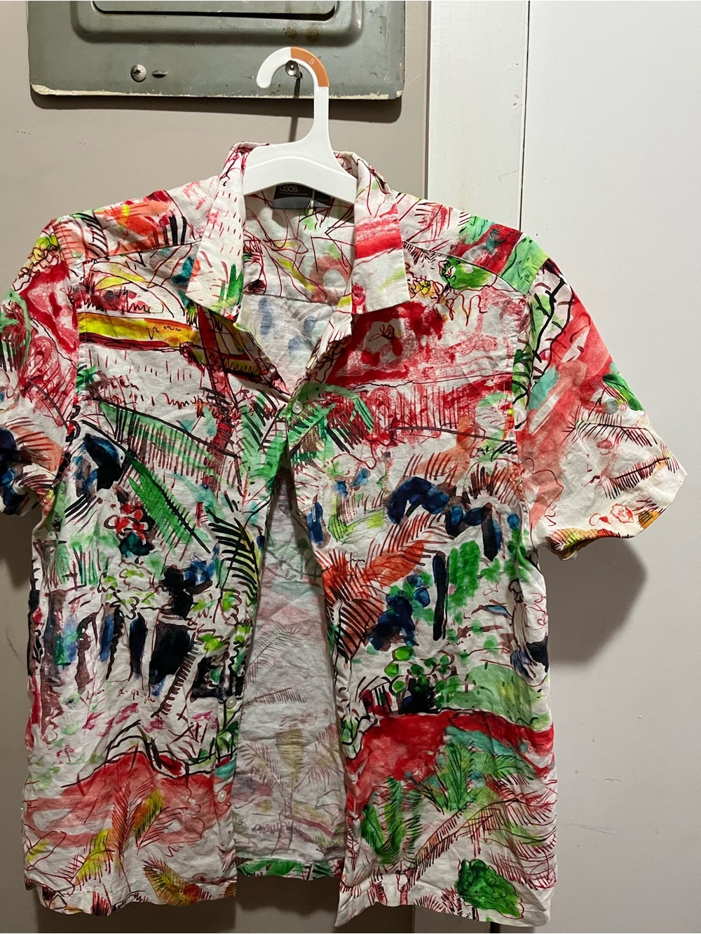 Artistic Multicolor Short-Sleeve Button-Up Shirt